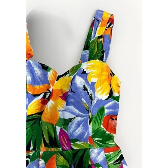 VTG Jeanette Vintet Paris Floral Dress Made in France 80s Tropical Maxi Size M - Picture 2 of 7